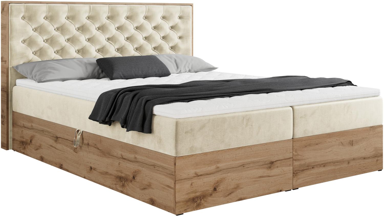 Boxspringbett mit Multipocket-Matratze und Zwei Bettkästen, Doppelbett mit Stauraum - ALBERO 3 - 120 x 200 cm - Beige Velours - H3 Bild 1