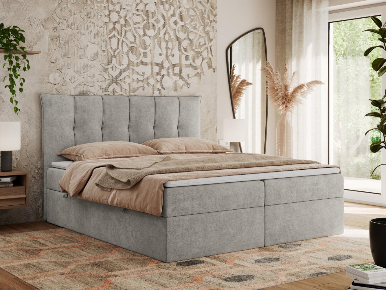 Boxspringbett, Polsterbett mit Bettkasten - PREMIUM-10 - 140x200cm - Hellgrau Stoff - H3 Bild 1