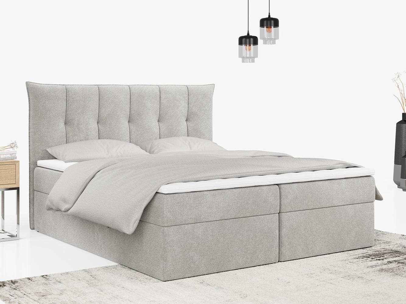 Boxspringbett, Polsterbett mit Bettkasten - PREMIUM-10 - 140x200cm - Hellgrau Stoff - H3 Bild 1