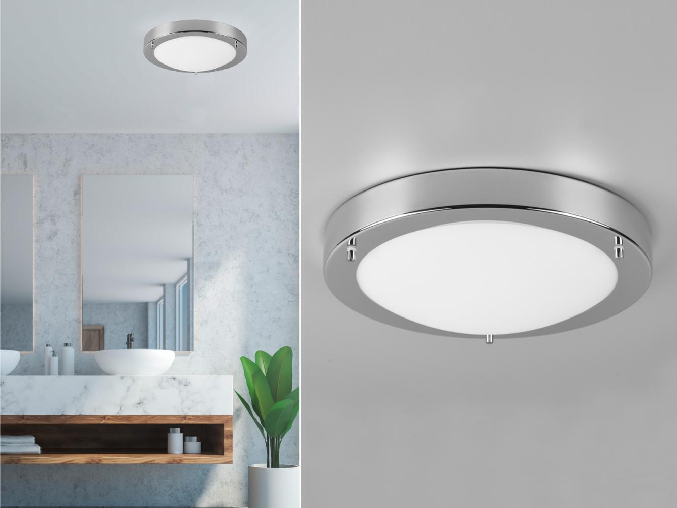 TRIO Leuchten LED Deckenleuchte, Dimmfunktion, LED wechselbar, Warmweiß, Badezimmer-Lampen Decke, Bad-lampe & Gäste WC Chrom Treppenhaus, IP44 Bild 1