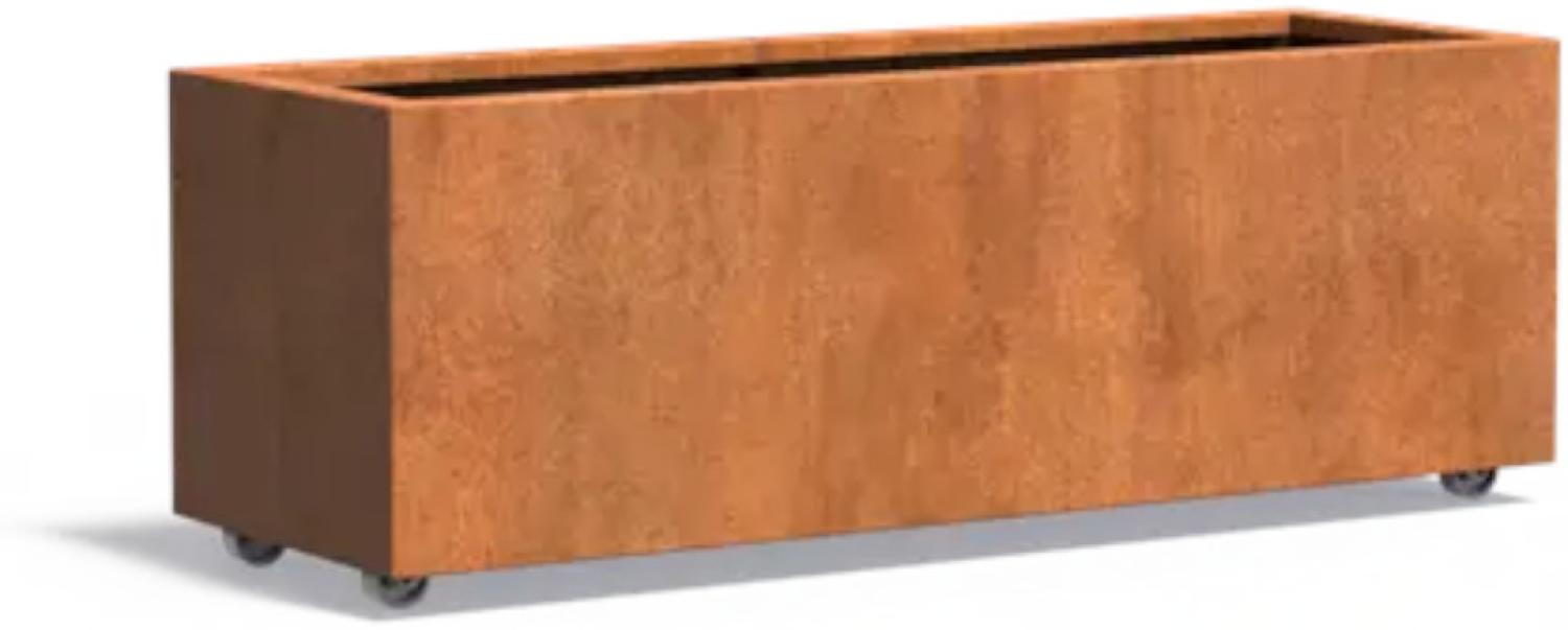 Adezz Pflanzgefäß Carrez mit Rollen aus Corten-Stahl Pflanzkübel Größe 150x50x50 cm Bild 1