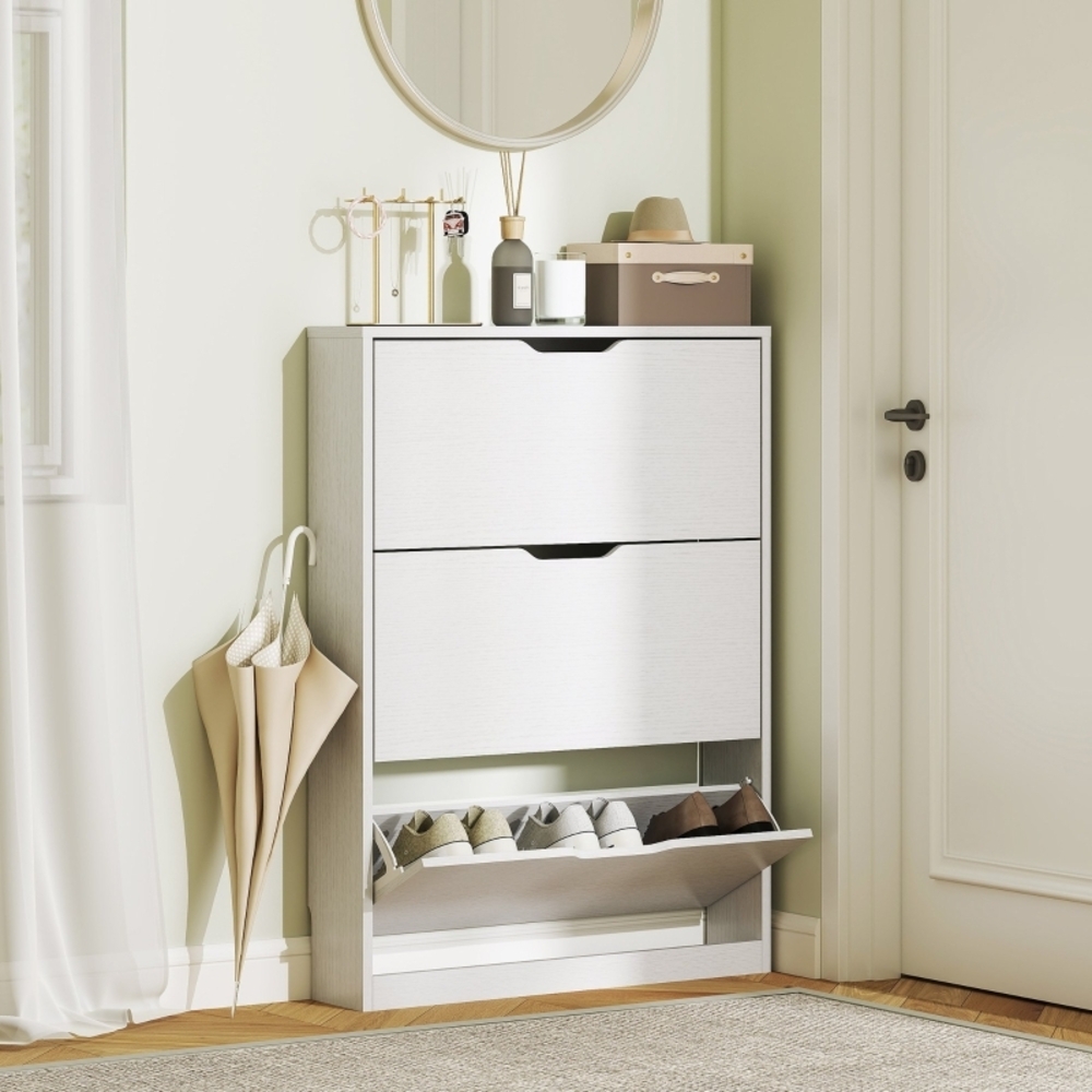 Schuhschrank schmal 17 cm Tiefe – Schuhkommode mit 3 Klappfächern, für 12 Paar Schuhe, platzsparend, wandmontierbar Bild 1