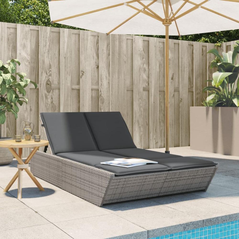 Doppelte Sonnenliege mit Kissen Beige Poly Rattan Bild 1