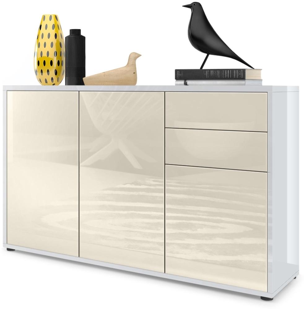 Vladon Sideboard Ben V3, Kommode mit 3 Türen und 2 Schubladen, Weiß Hochglanz/Creme Hochglanz (117 x 74 x 36 cm) Bild 1