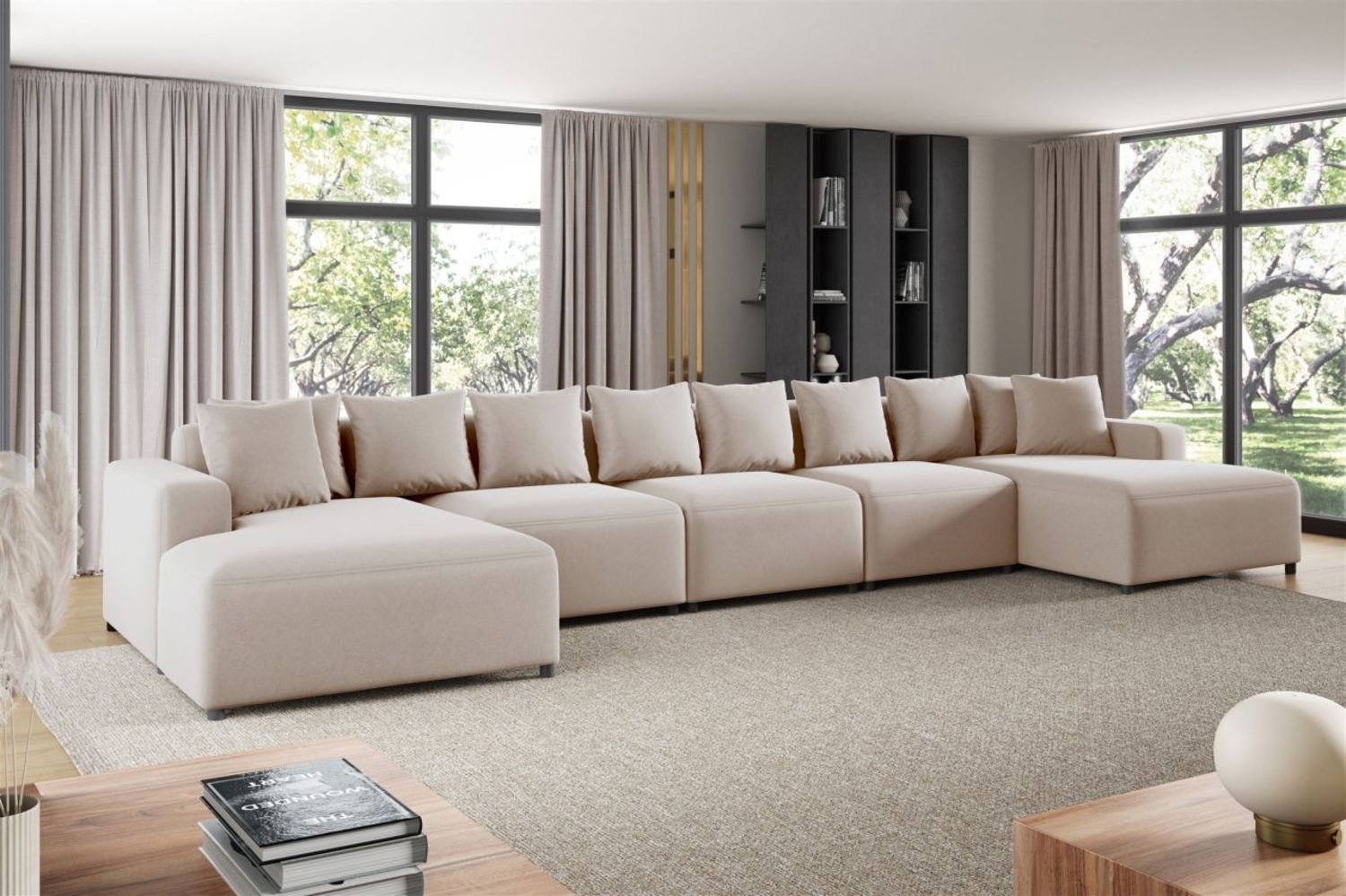 Wohnlandschaft Sofa U-Form Designersofa MEGAN XL in Stoff Salvador Hellbeige Bild 1