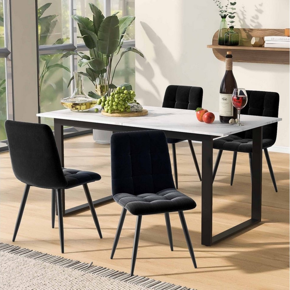 HAUSS SPOLE Esstisch 140/180x80x75cm Teleskoptisch, Beine aus Metall, MDF Tischplatte,Weiß (Teleskoptisch aus MDF in Marmoroptik, Metallgestell, ausziehbar, 140/180x80x75 cm - flexibler Esstisch für Heim & Büro, Tragfähigkeit 60kg, stabile Konstruktion... Bild 1