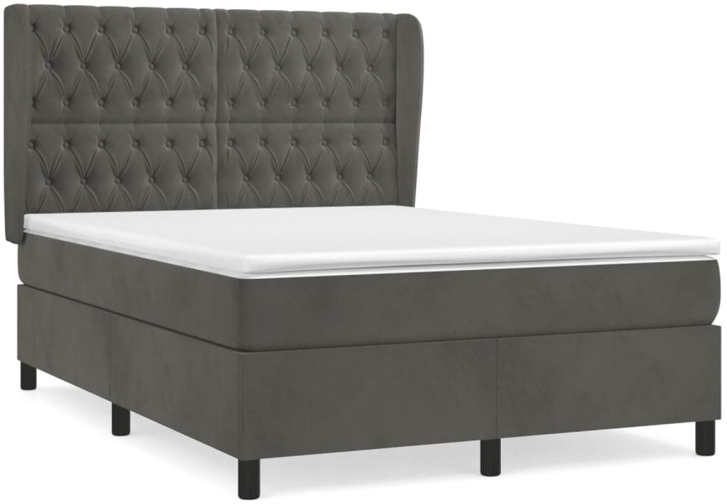 vidaXL Boxspringbett mit Matratze Dunkelgrau 140x190 cm Samt 3129388 Bild 1
