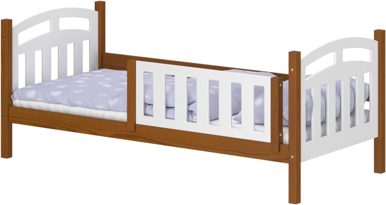 WNM Group Kinderbett fr Mdchen und Jungen Suzie - Jugenbett aus Massivholz - Hohe Qualitt Bett mit Rausfallschutz fr Kinder 200x90 cm - Braun Bild 1