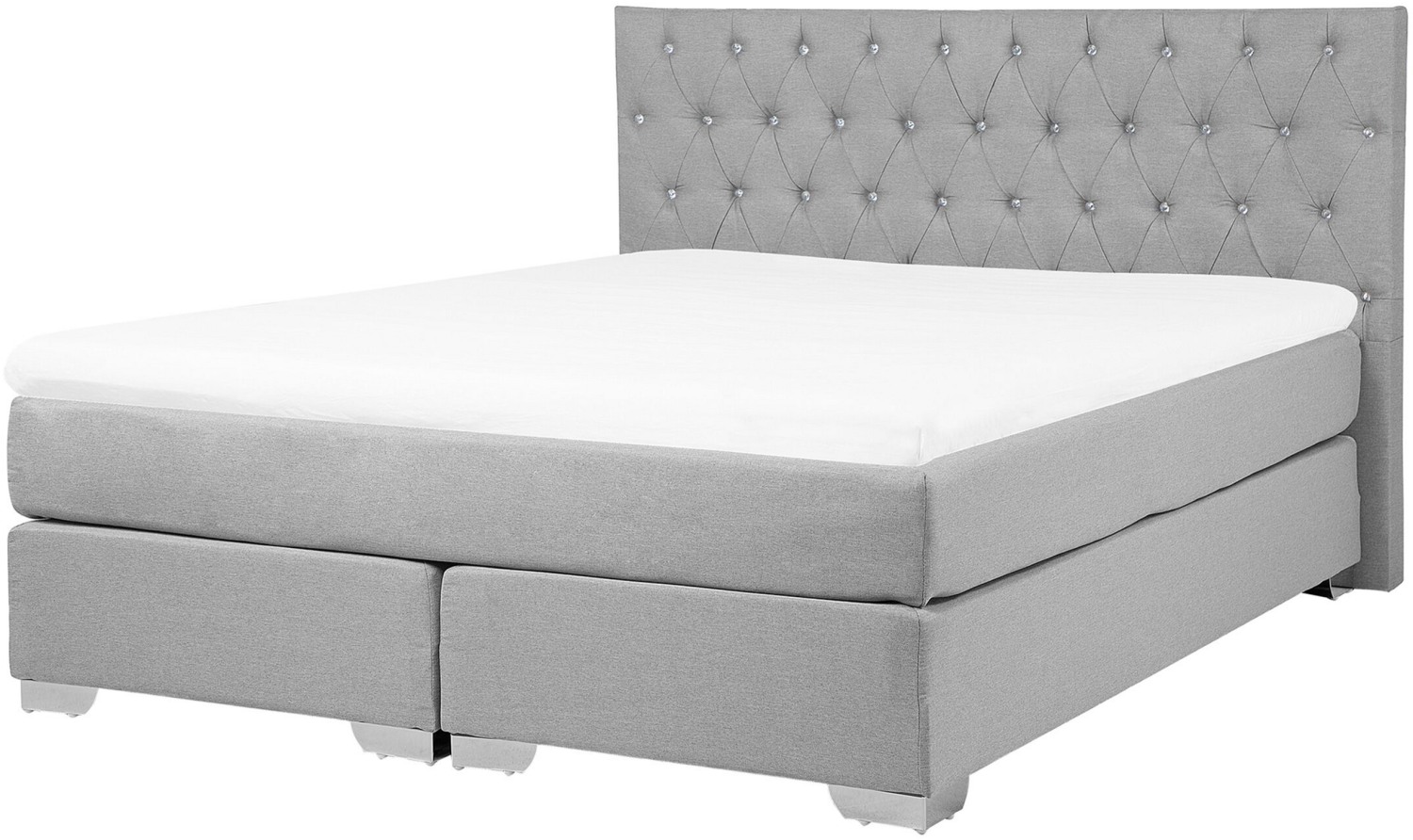 Boxspringbett Hellgrau 160 x 200 cm Leinenoptik Doppelbett Zierknöpfen Minimalistisch Modern Bild 1