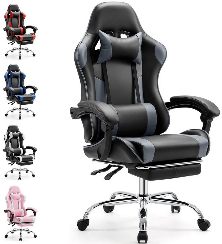 DUMOS Gaming-Stuhl Gaming Stuhl, Ergonomischer Bürostuhl mit Fußstütze, E-Sportstuhl, Gepolstert mit verstellbare Lendenkissen, Kopfkissen und Armlehnen Bild 1