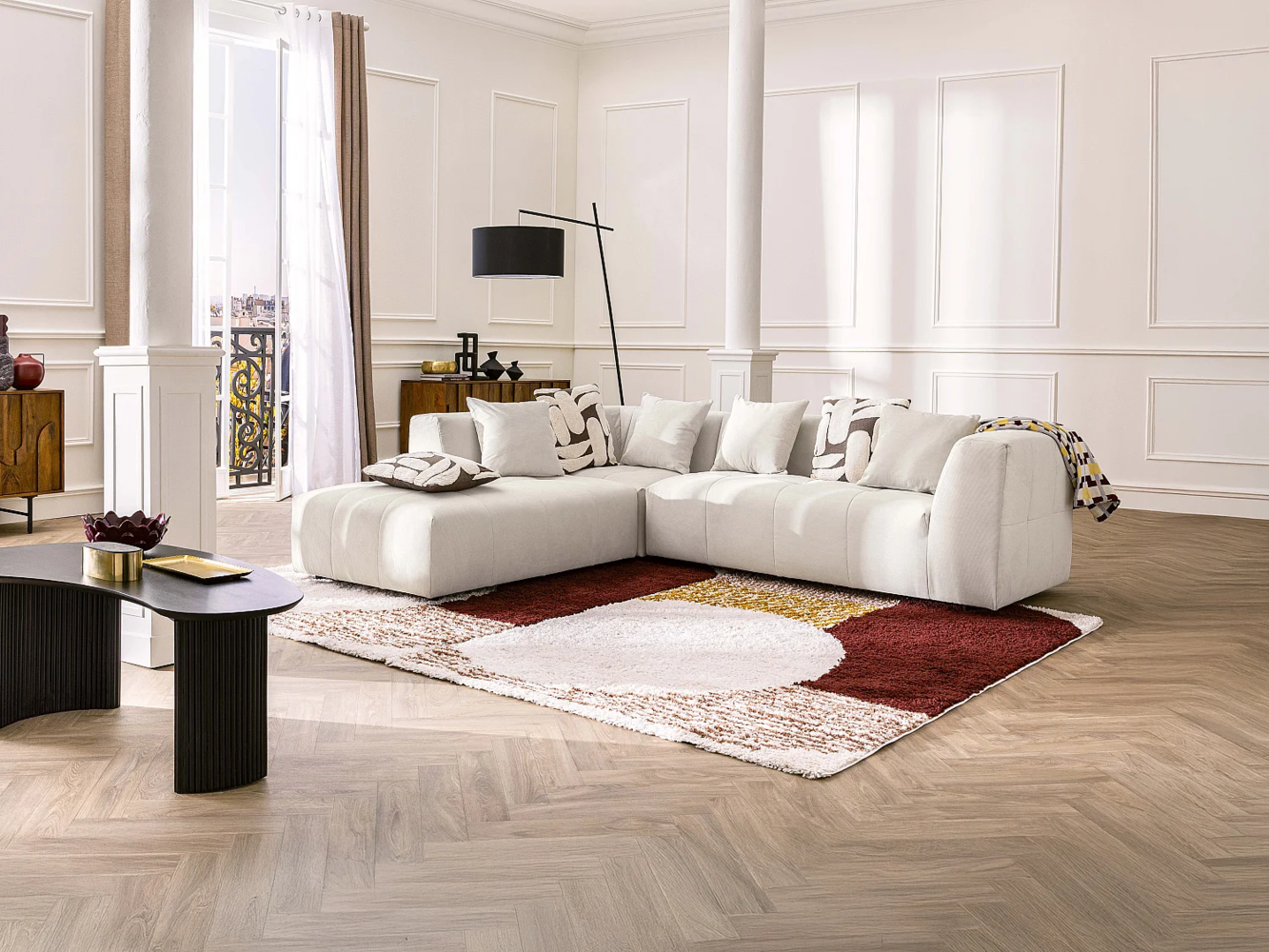 Vente-unique - Großes Ecksofa - Ecke links - Feincord - Beige - NAEMIA von Maison Céphy Bild 1