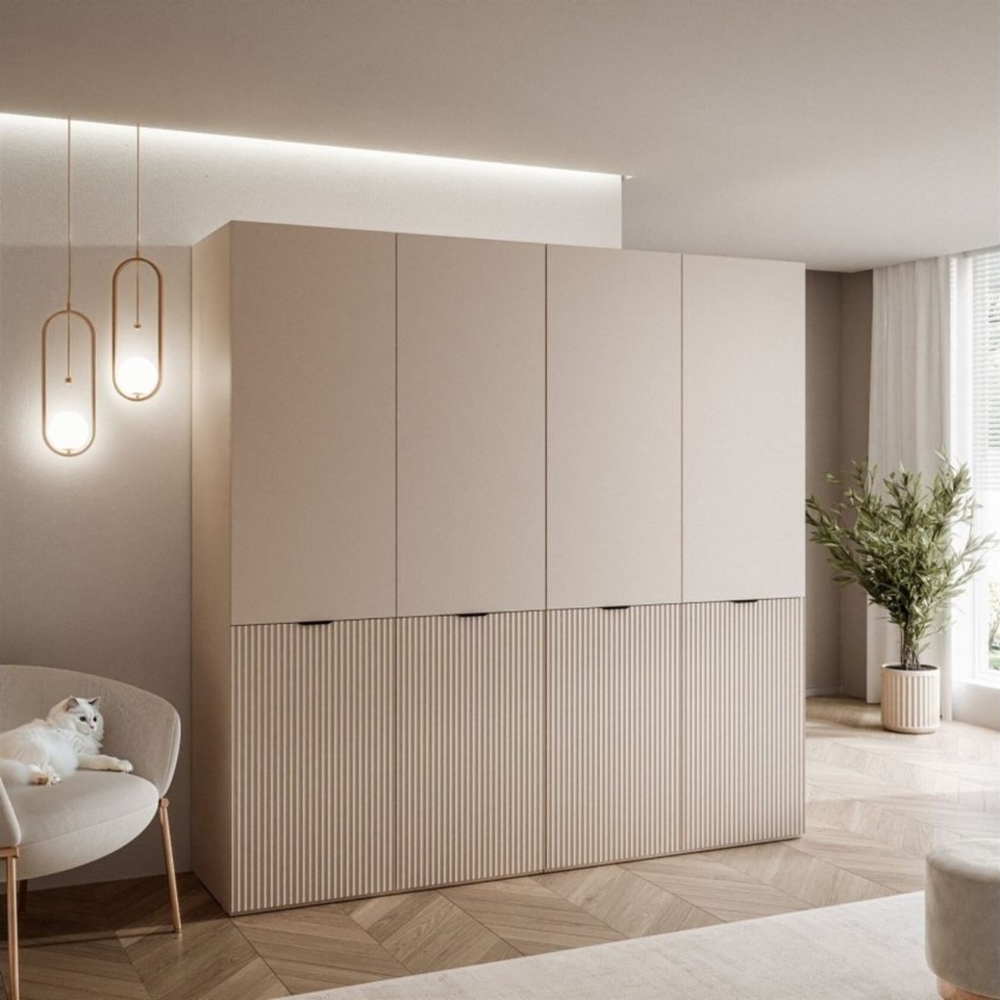 MOEBLO Drehtürenschrank MINEWRA NOVA 200 (4 türig Schrank Garderobe, Schlafzimmer, Drehtürenschrank, Falttürenschrank, Schrank mit Einlegeböden und Kleiderstange) (BxHxT): 202 x 200 x 51 cm Bild 1