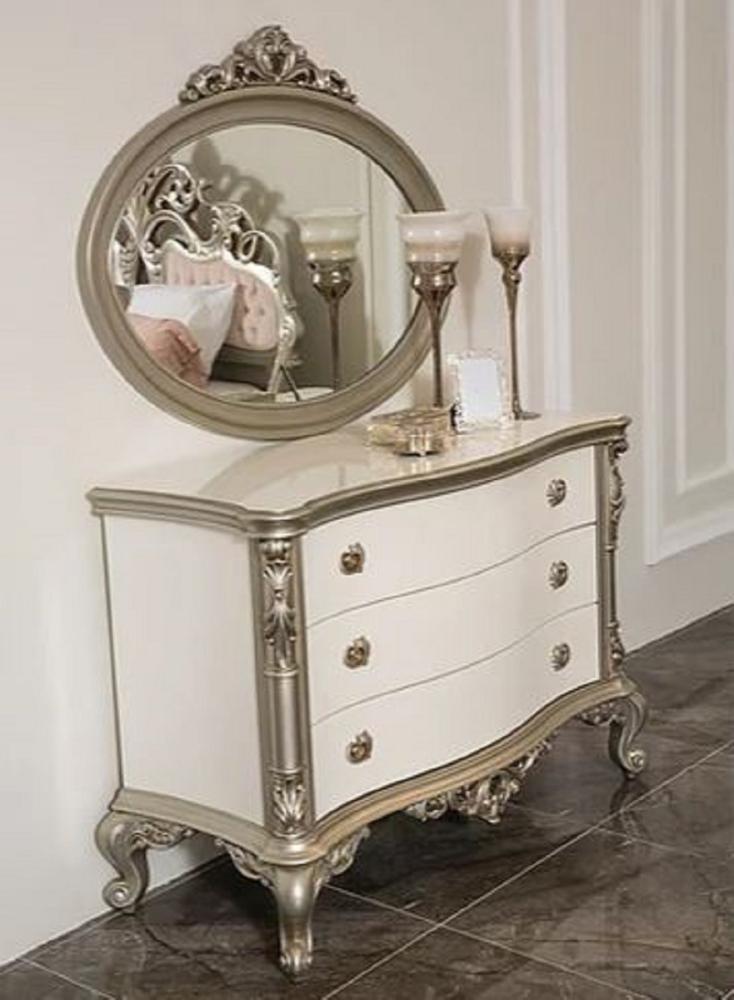 Casa Padrino Luxus Barock Schlafzimmer Kommode mit elegantem Wandspiegel Weiß / Silber - Massivholz Schrank mit Spiegel - Schlafzimmer Möbel im Barockstil - Edel & Prunkvoll Bild 1