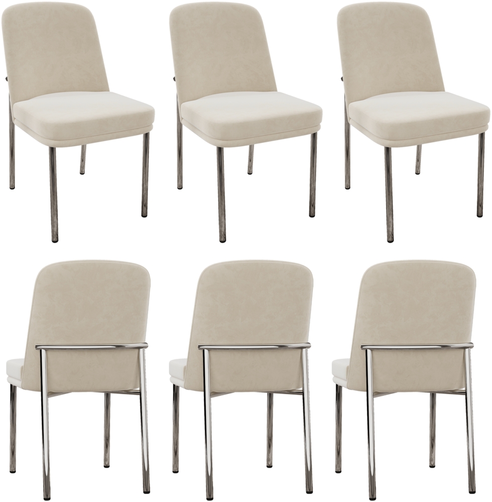 Merax Esszimmerstuhl (Set, 6St), 6er Set Polsterstühle Küchenstuhl Samt Beige, silberne Metallbeine Bild 1