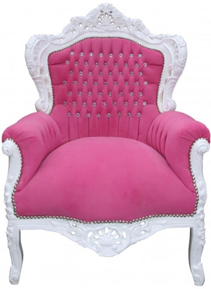 Casa Padrino Barock Sessel "King" Rosa/Weiß mit Bling Bling Glitzersteinen Bild 1