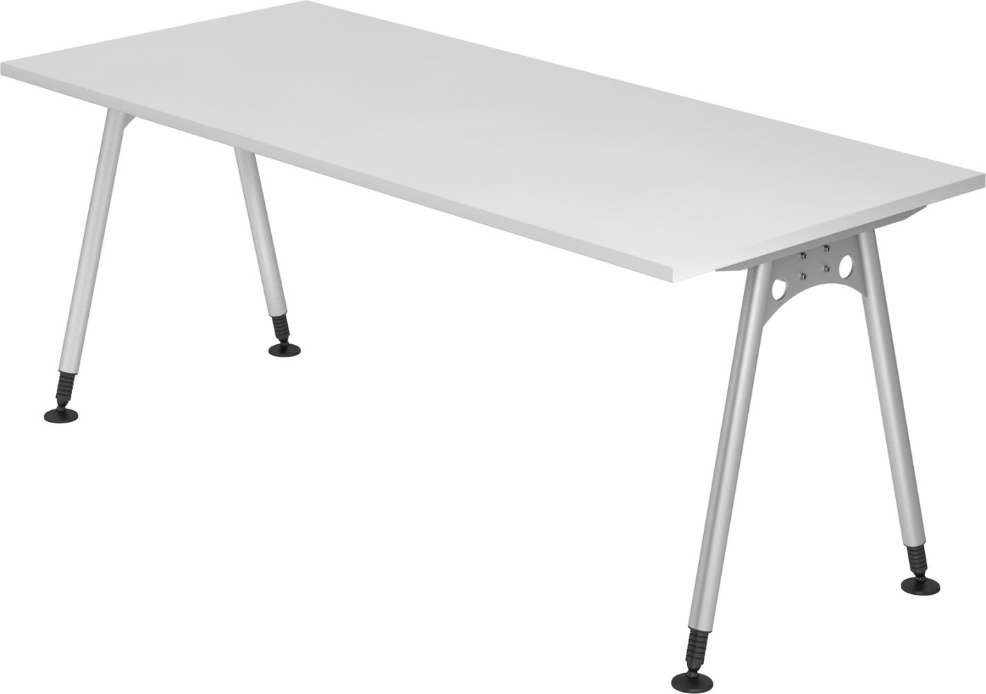 bümö manuell höhenverstellbarer Schreibtisch 180x80 cm in weiß - PC Tisch höhenverstellbar & groß, höhenverstellbarer Tisch Büro, großer Computertisch verstellbar, A-Serie, AS-19-W Bild 1