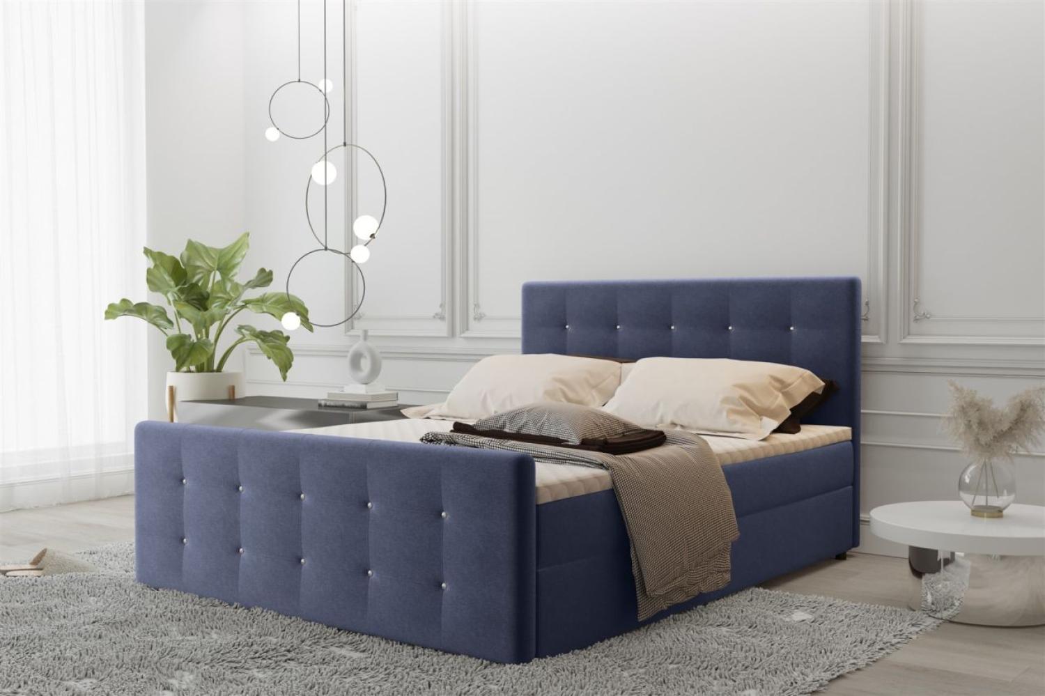 Boxspringbett Schlafzimmerbett MAURO 180x220cm Stoff Soro Blau inkl. Bettkasten Bild 1