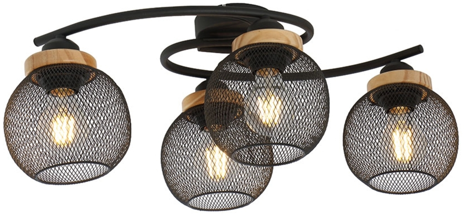 Deckenleuchte, 4-Flammig, Holz, Gitterschirme, schwarz, L 60 cm Bild 1