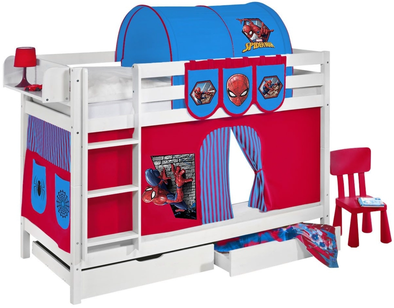 Lilokids 'Jelle' Etagenbett 90x200 cm, Spiderman, Kiefer massiv, mit Vorhang und Lattenroste Bild 1