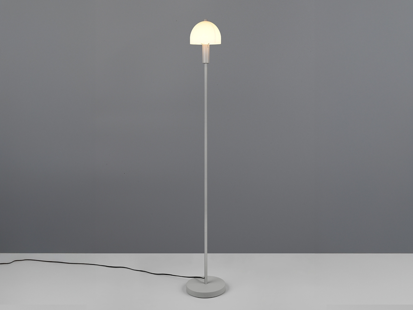 Kleine Stehlampe GLENN Grau mit Metallfuß und Lampenschirm Glas, Höhe 120cm Bild 1