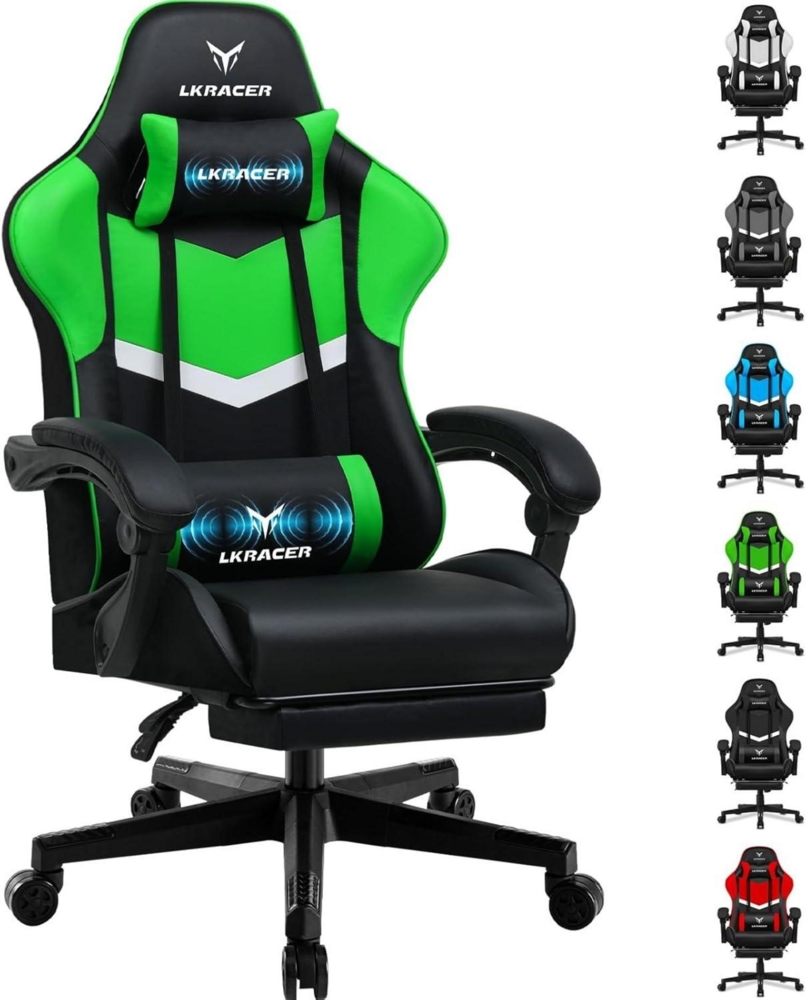 Gaming Stuhl mit Fußstütze Bürostuhl Ergonomisch Lendenkissen Chair Grün Bild 1