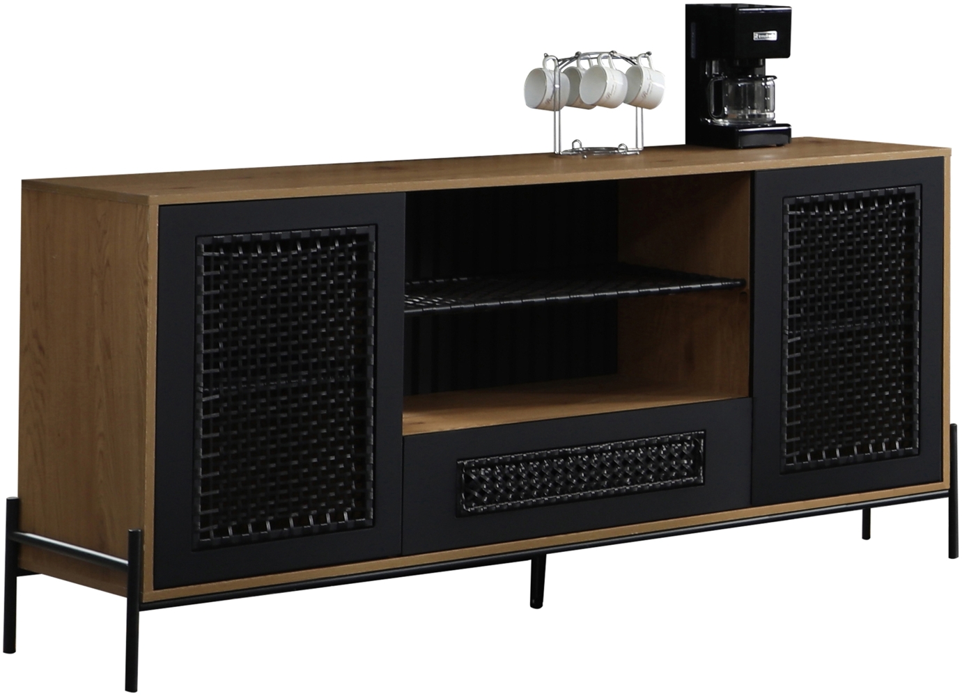 Sideboard Natur Schwarz Kommode Highboard Wohnzimmerschrank Anrichte Bild 1