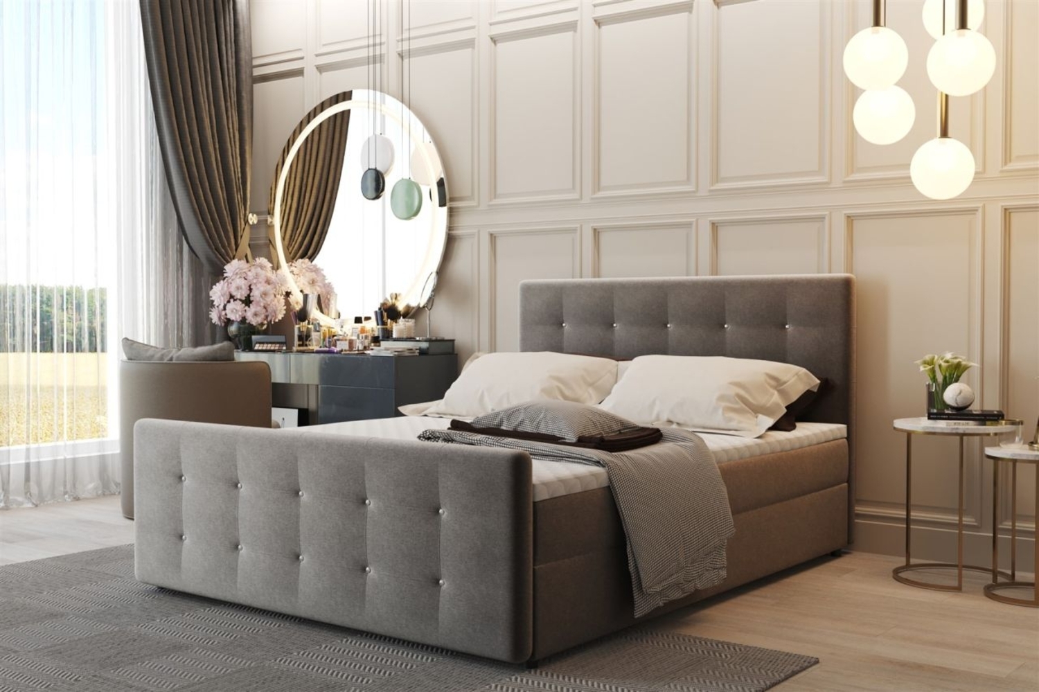 Boxspringbett Schlafzimmerbett CARLOS 140x220 cm Stoff Cosmic Grau inkl. Bettkasten Bild 1