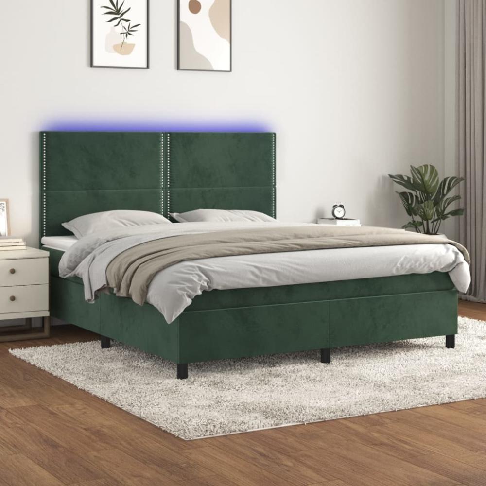 vidaXL Boxspringbett mit Matratze & LED Dunkelgrün 160x200 cm Samt 3136074 Bild 1