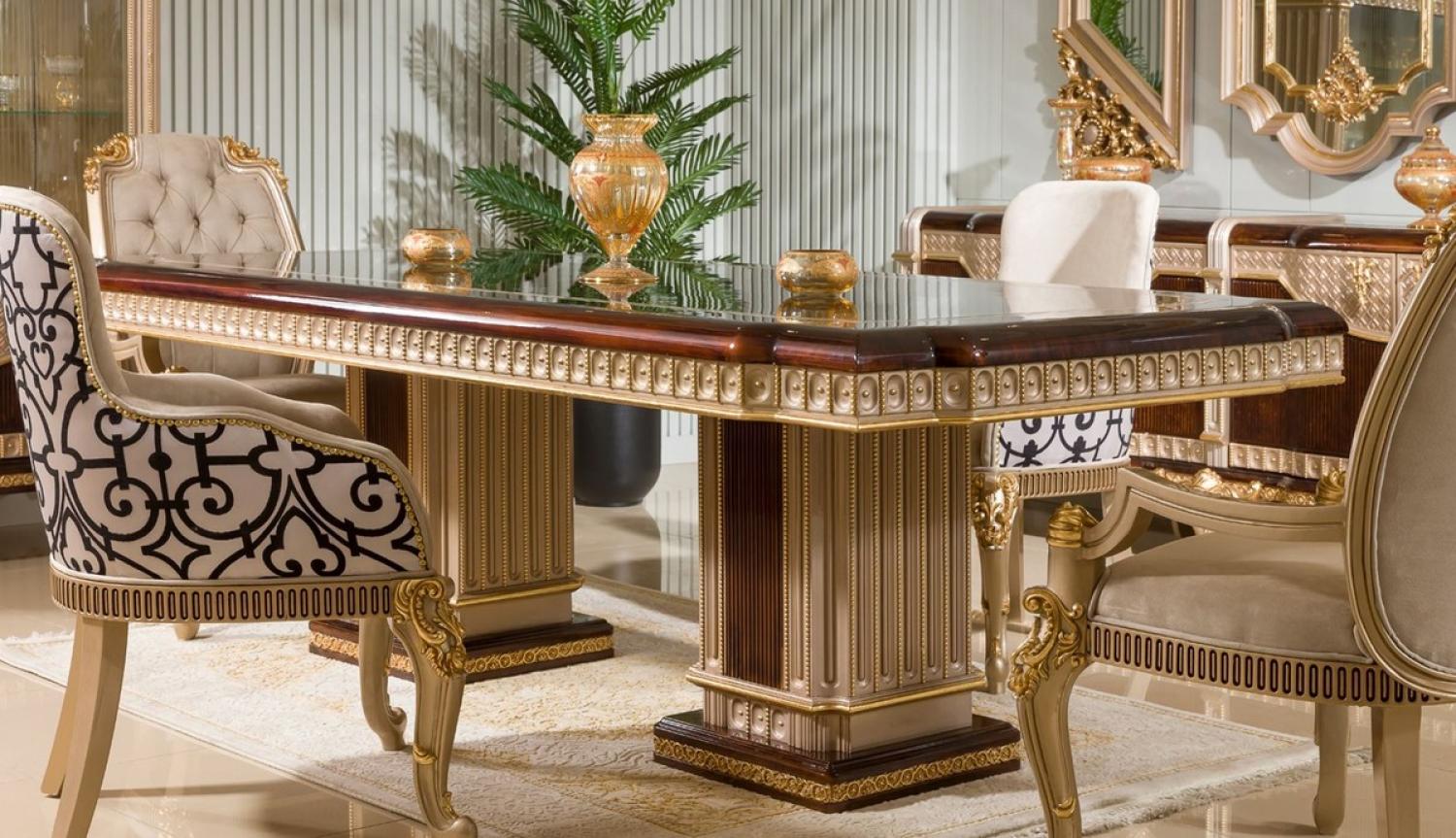 Casa Padrino Luxus Barock Esstisch Dunkelbraun / Grau / Gold 250 cm Bild 1