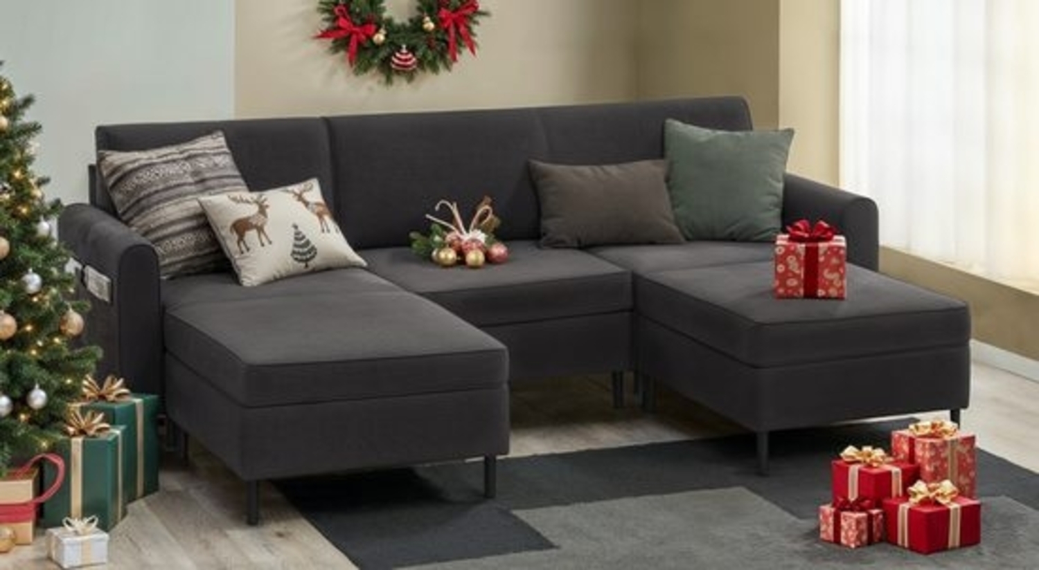 Vasagle Ecksofa, 5 Teile, Modulares Sofa, 5-Sitzer, Schlafsofa, U-förmiger Couch mit Armlehnen Bild 1