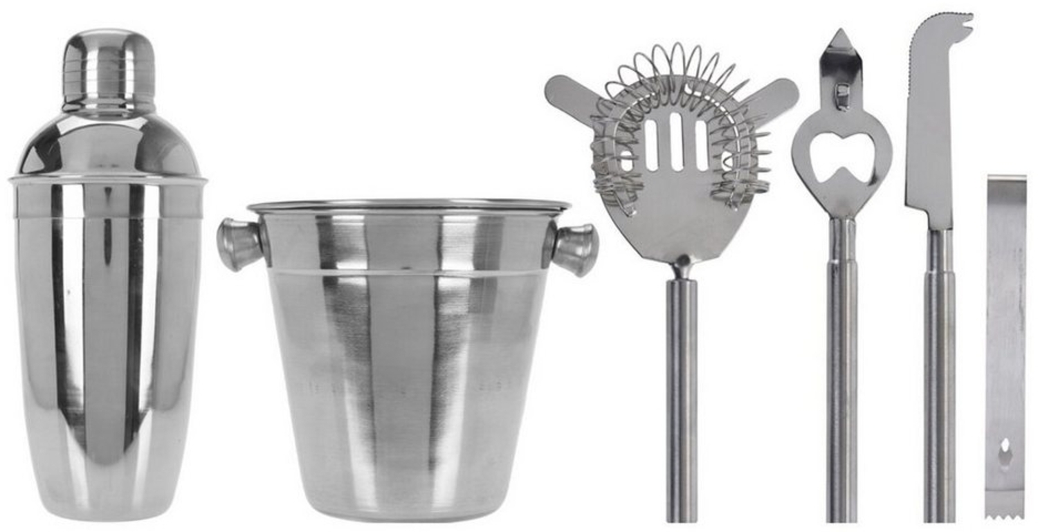 Neuetischkultur Cocktail Shaker Bar Set mit Shaker und Kühler 6-tlg. Edelstahl, Edelstahl, (6-tlg, 1 Shaker, 1 Kühler, 1 Barsieb, 1 Öffner, 2 Bar-Messer), Shaker Eiseimer Barsieb Bild 1