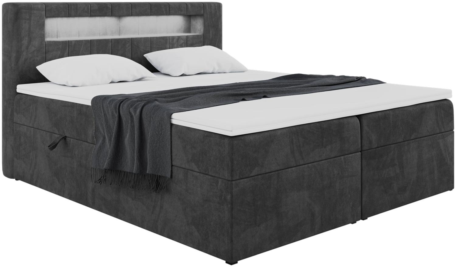 MEBLINI Boxspringbett ASPIN 160x200 cm mit Bettkasten und LED - H4/Schwarz Samt Polsterbett - Doppelbett mit Topper & Taschenfederkern-Matratze Bild 1