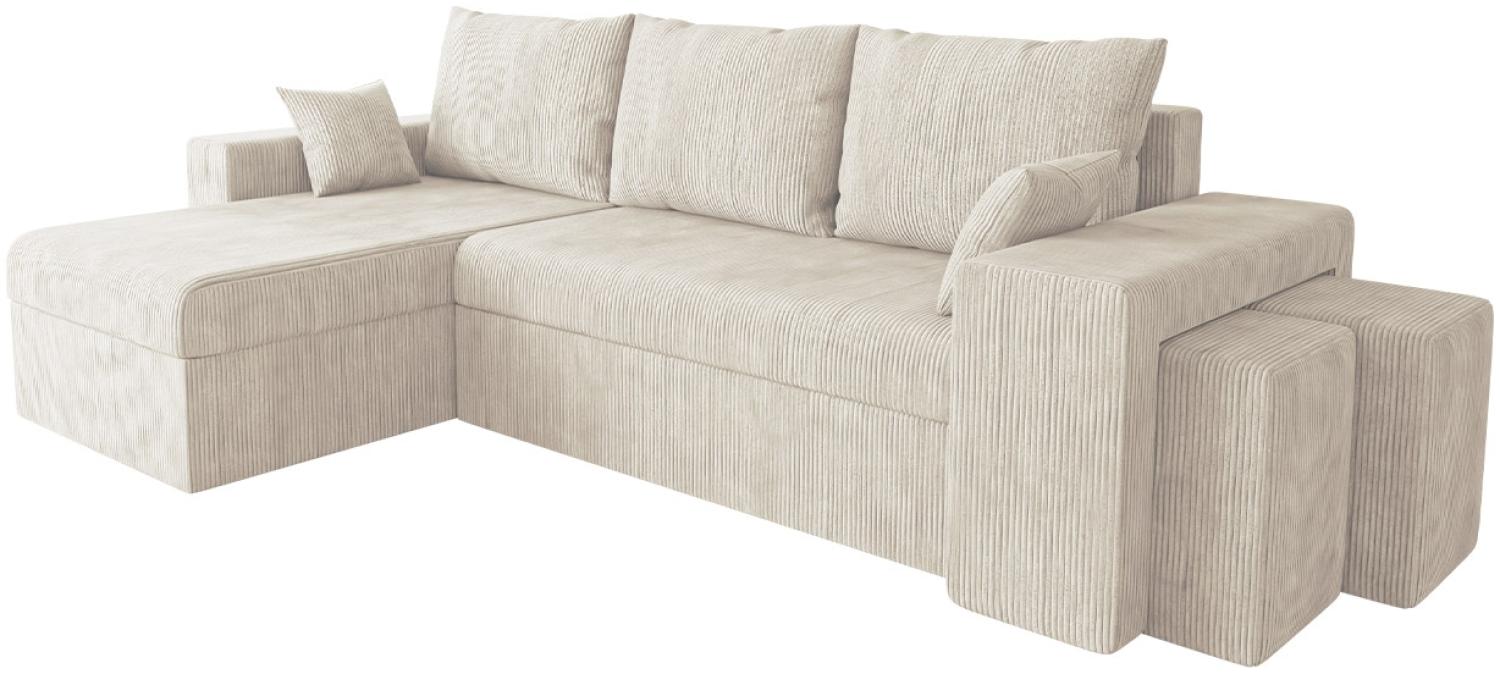 Ecksofa Papani Cord mit 2 Polsterhocker, Bettkasten, Schlaffunktion (Farbe: Poso 100) Bild 1