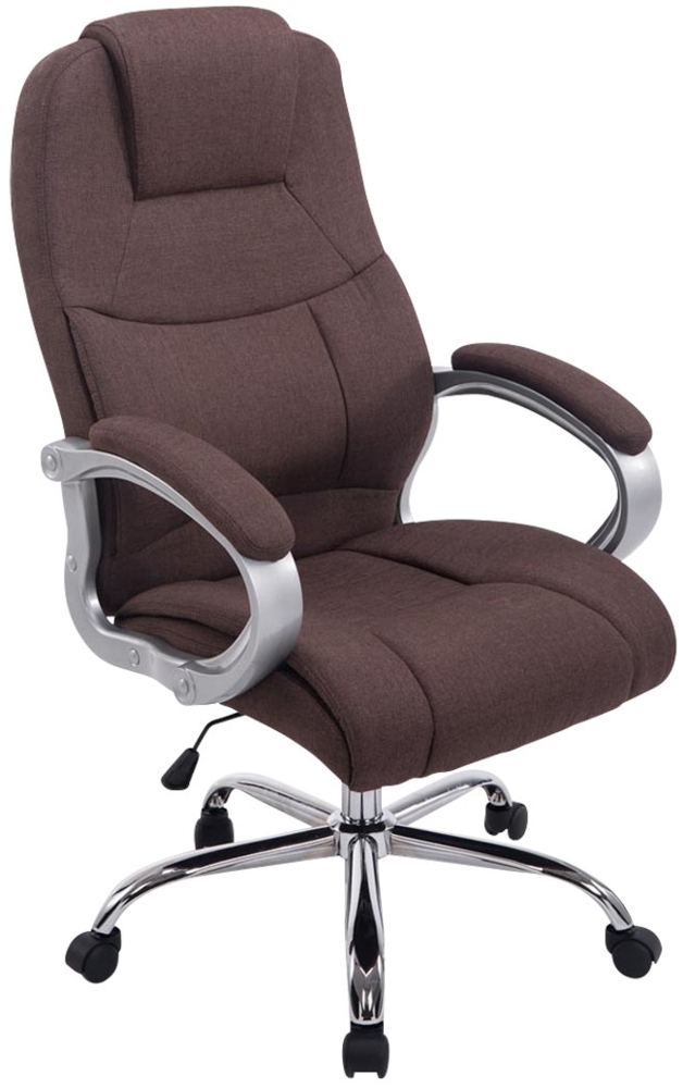 DELUKE® Bürostuhl SYDNEY Stoff - 113 x 66 x 70, Braun Stoff Metall in Chromoptik Gestell ergonomische Bürostühle Homeoffice Stuhl mit Rollen Bild 1