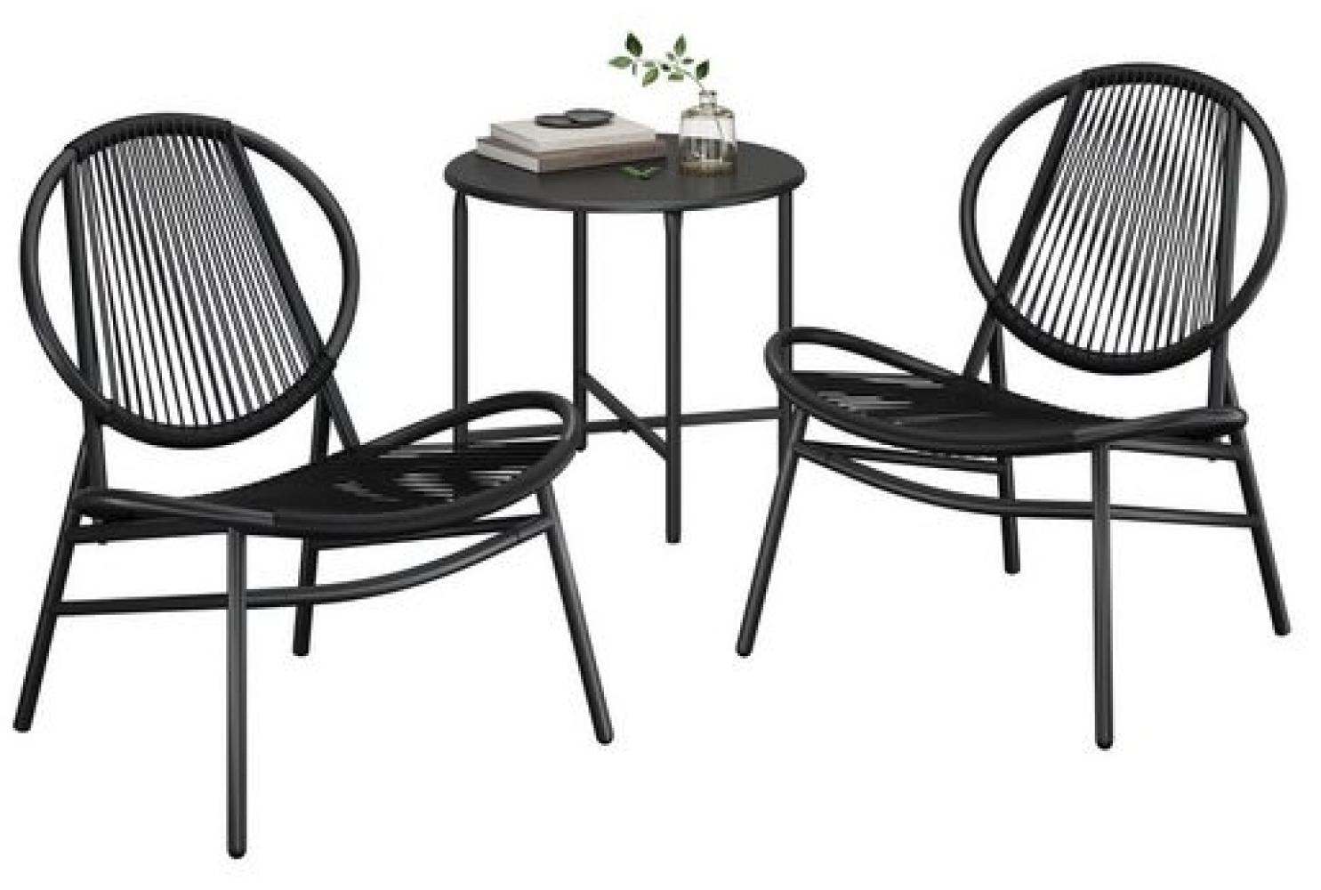 Balkonmöbel, 3er Set, Gartenmöbel-Set, aus PE-Polyrattan, Outdoor, mit Tisch, 2 Stühlen, für Terrasse, Garten, Balkon, tintenschwarz Bild 1