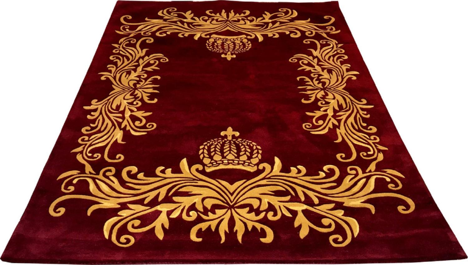 Pompöös by Casa Padrino Luxus Teppich von Harald Glööckler 80 x 150 cm Krone Bordeauxrot / Gold - Barock Design Teppich - Handgewebt aus Wolle Bild 1