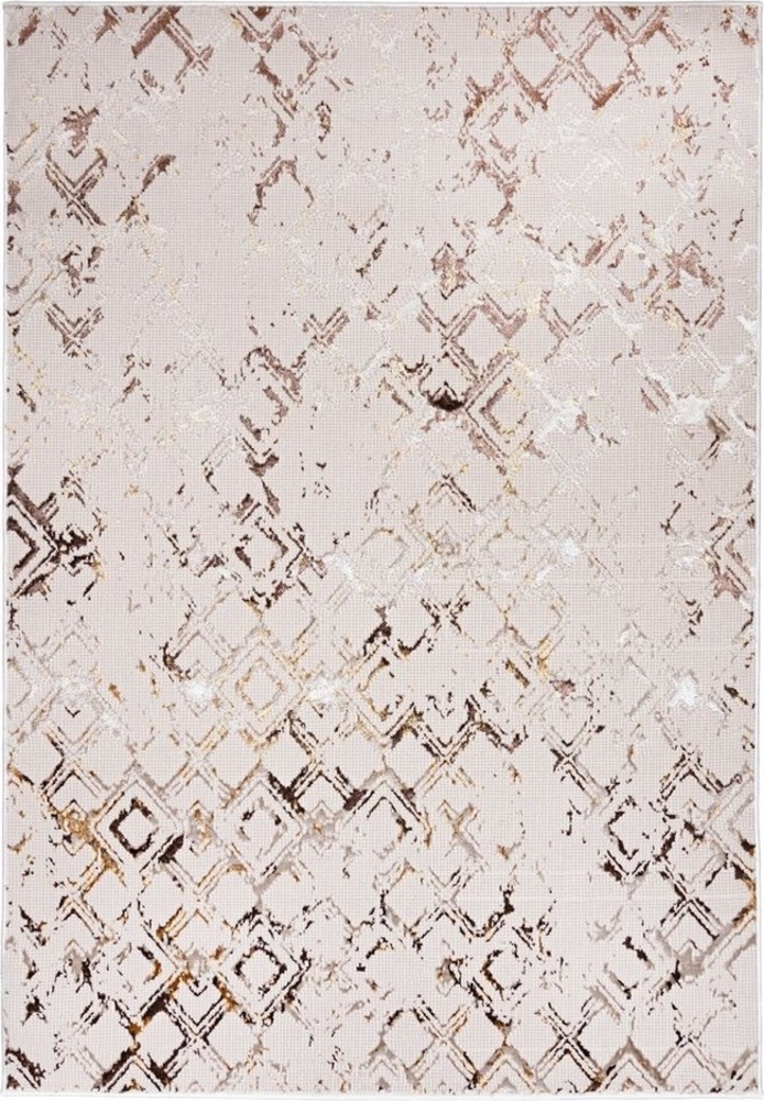 Mazovia Designteppich Modern Teppich für Wohnzimmer - Glänzende - Beige Creme mit Gold, 80 x 150 cm Bild 1