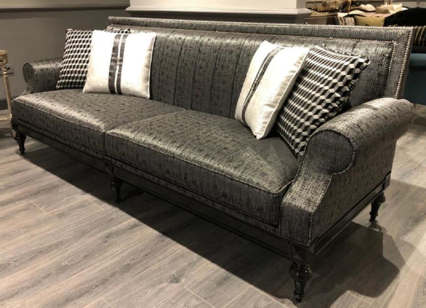 Casa Padrino Luxus Barock Sofa Silber / Schwarz - Edles Wohnzimmer Sofa im Barockstil - Barock Wohnzimmer Möbel Bild 1