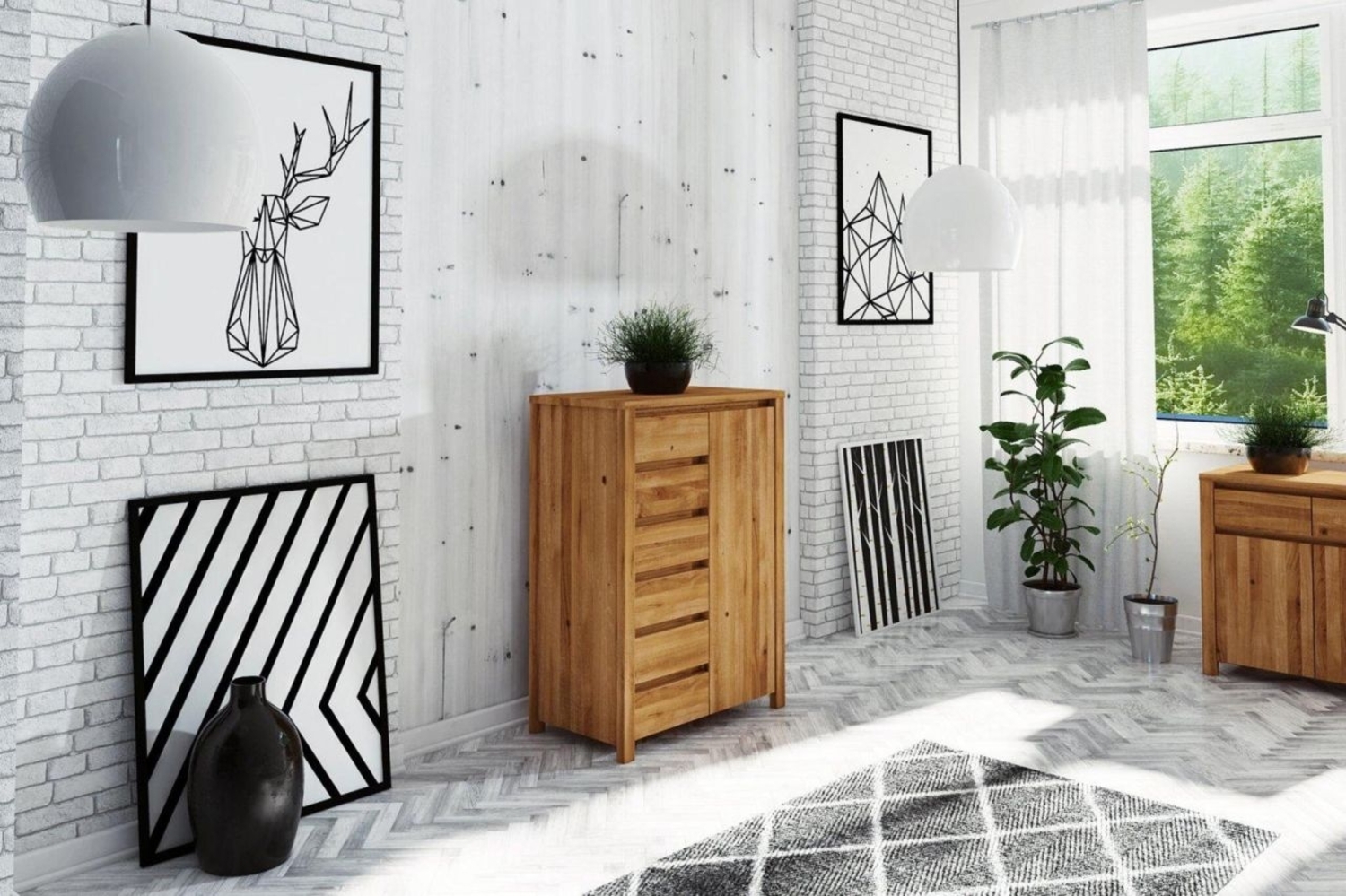 Kommode Hochschrank MAISON Eiche maasiv 80 x 112 x 45 cm Bild 1