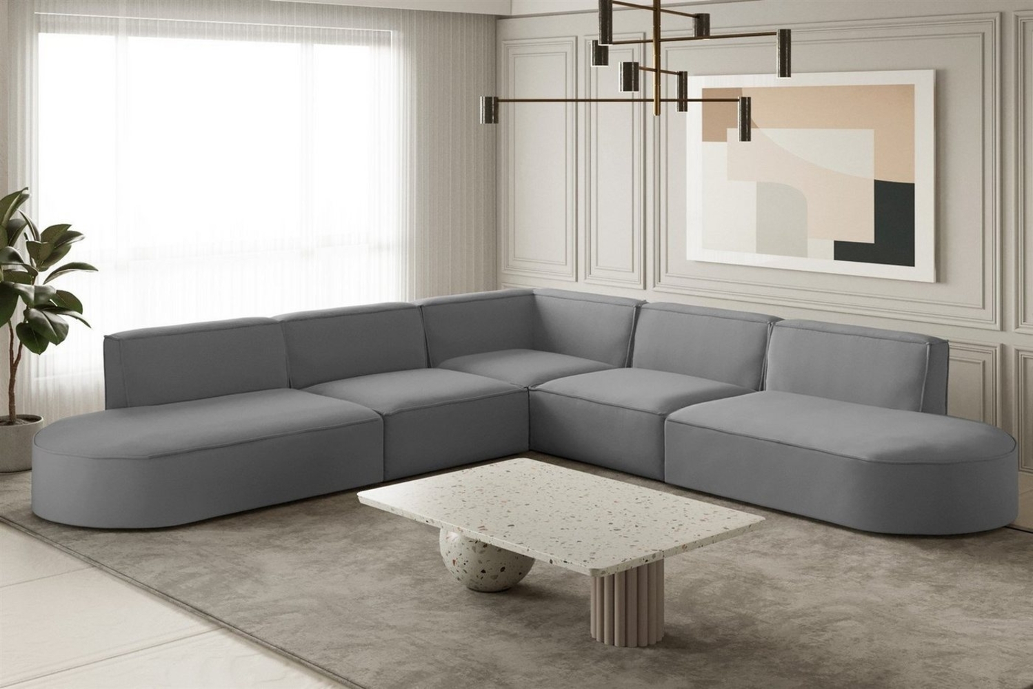 Ecksofa Designersofa PALMA in Stoff Opera Velvet Grau Seite Universal Bild 1