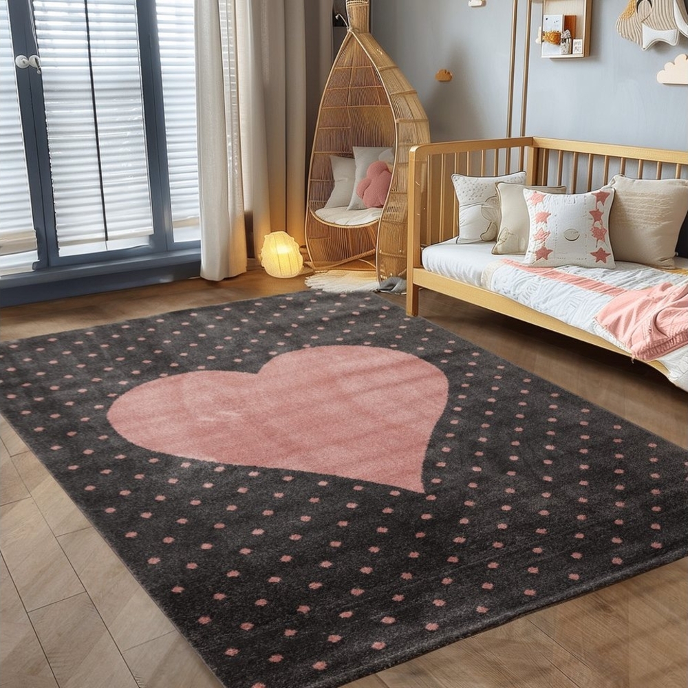 Carpettex Kinderteppich Herz-Design, Rund, Höhe: 10 mm, Teppich Kinderzimmer Herz Design Kinder Teppich Rosa Babyzimmer Bild 1