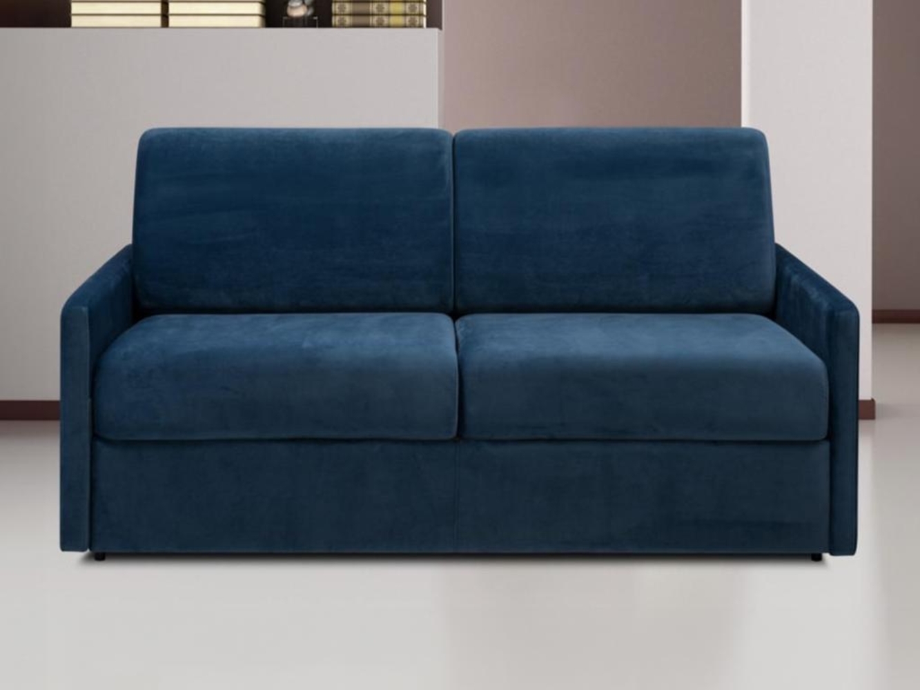 Vente-unique - Schlafsofa 3-Sitzer - Liegefläche mit Lattenrost mit breiten Latten: 140 cm - Matratze: 18 cm - Samt - Dunkelblau - CALIFE Bild 1