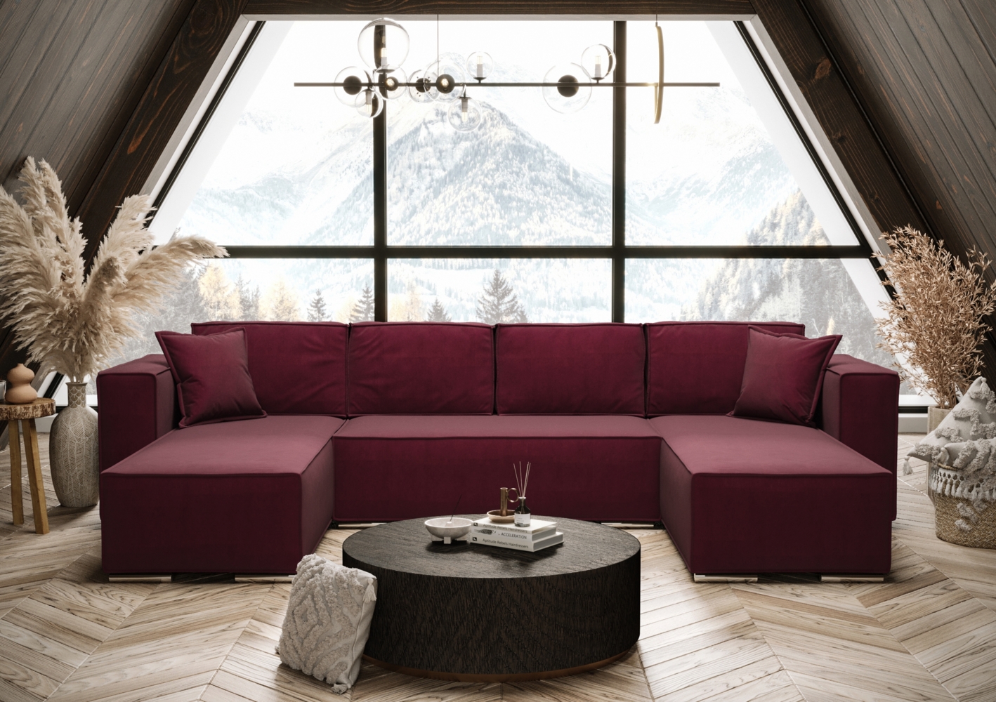 AX LIVING Ecksofa mit Schlaffunktion Vinoria U-Form 327 cm Farbe Bordeaux Bild 1