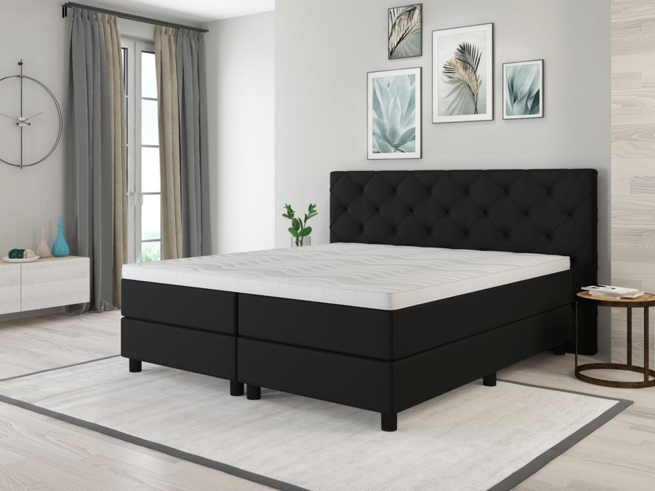 Boxspringbett Stockholm 200x200cm. Härtegrade 2 x H3. Textilbezug anthrazit Bild 1