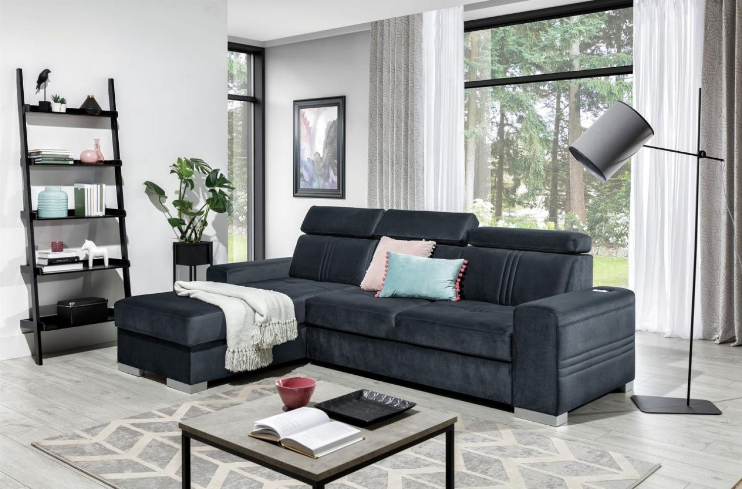 Ecksofa Schlafsofa NOLAN XS inkl. USB in Stoff Element Anthrazit Ottomane Links Bild 1