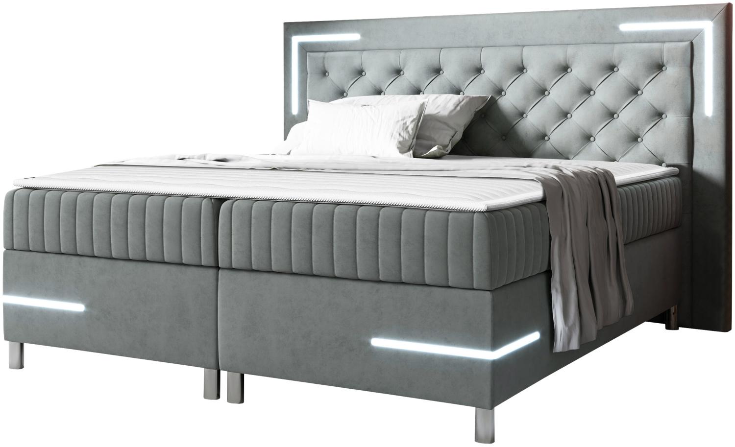 Boxspringbett Tasurto 5 LED, Grau, 200 x 200 cm Bild 1