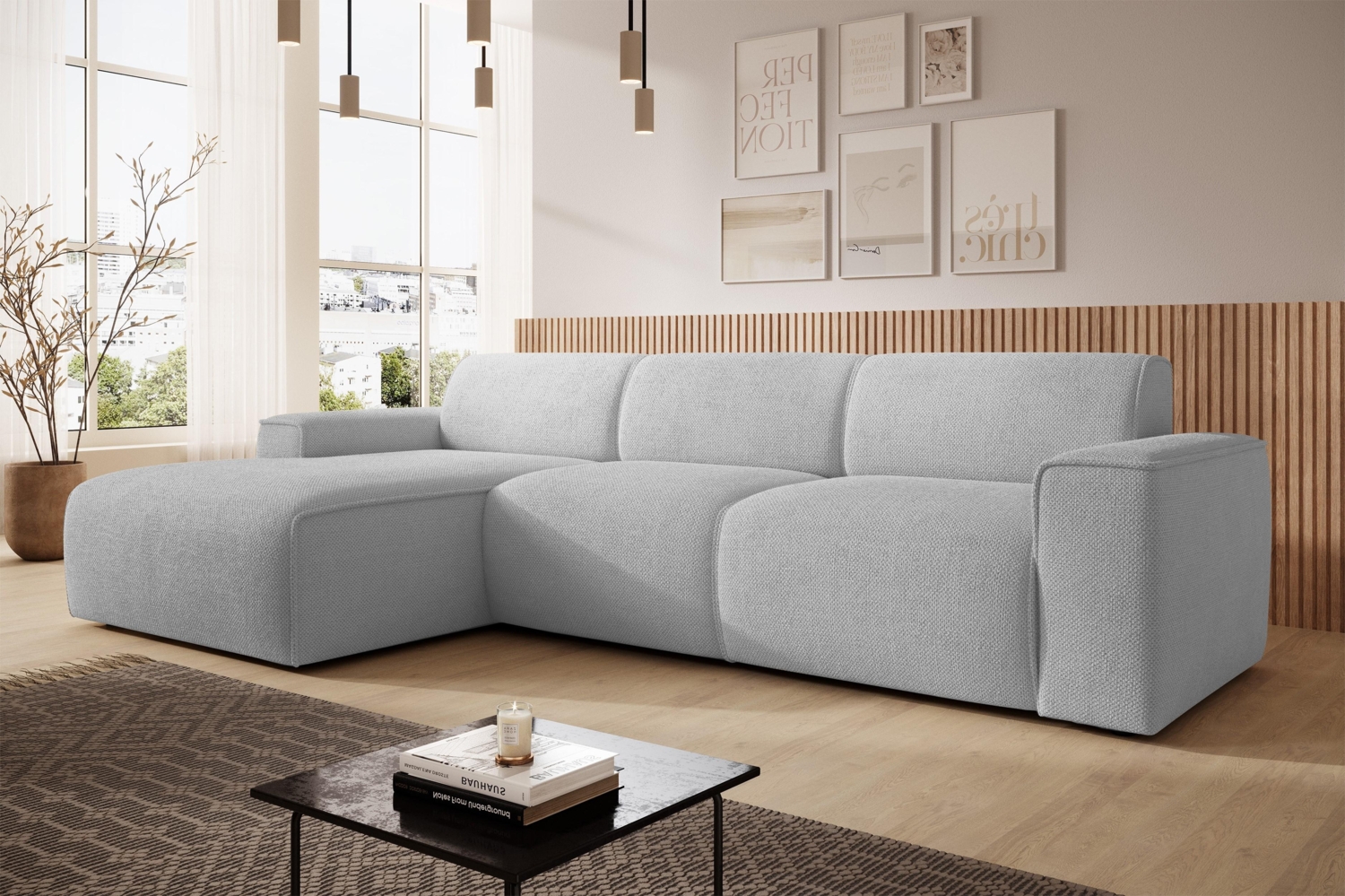 AX LIVING Couch Sofa L Form Didim mini Hellgrau 310 cm breit, stilvoll L Bild 1