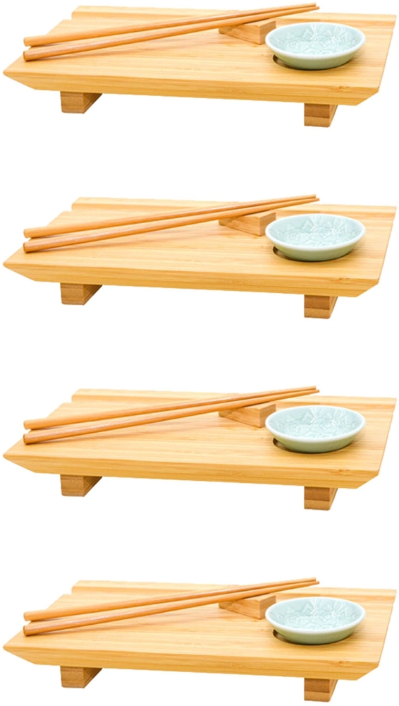 4x Japanisches Sushi Brett - 27 x 16 x 4 Bambus Platten Set - Teller mit Schälchen Bild 1