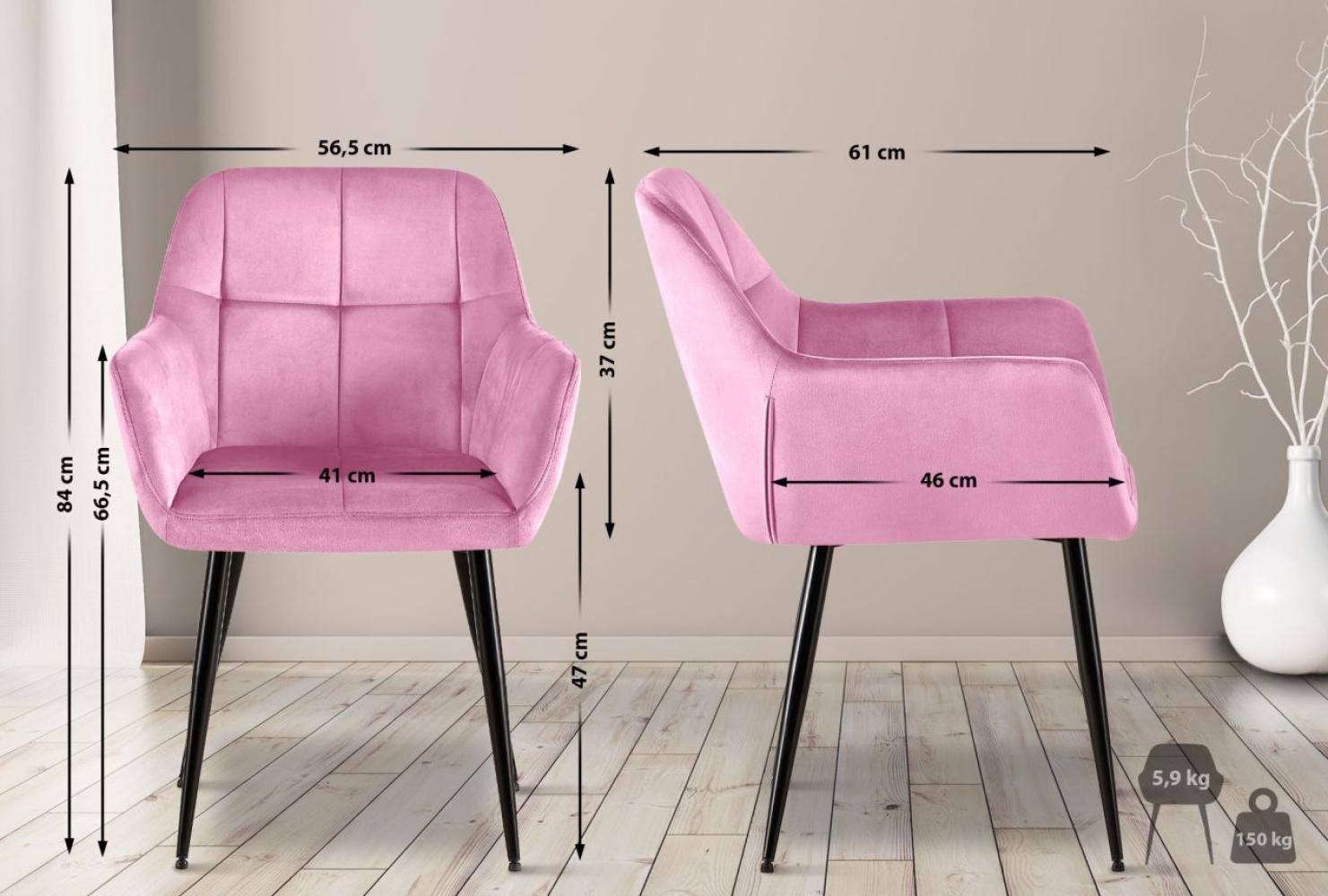 2er Set Esszimmerstuhl Emia Samt rosa Bild 1