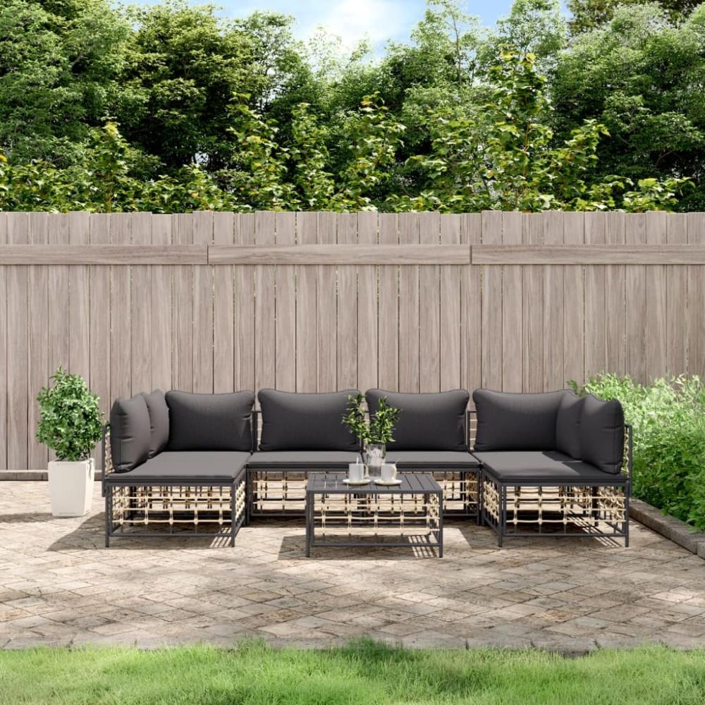 vidaXL 7-tlg. Garten-Lounge-Set mit Kissen Anthrazit Poly Rattan 3186789 Bild 1